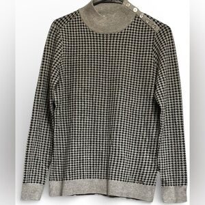 CALVIN KLEIN WOMAN HOUNDSTOOTH DESIGN MOCK NECK SWEATER GRAY/BLACK SIZE S NWT